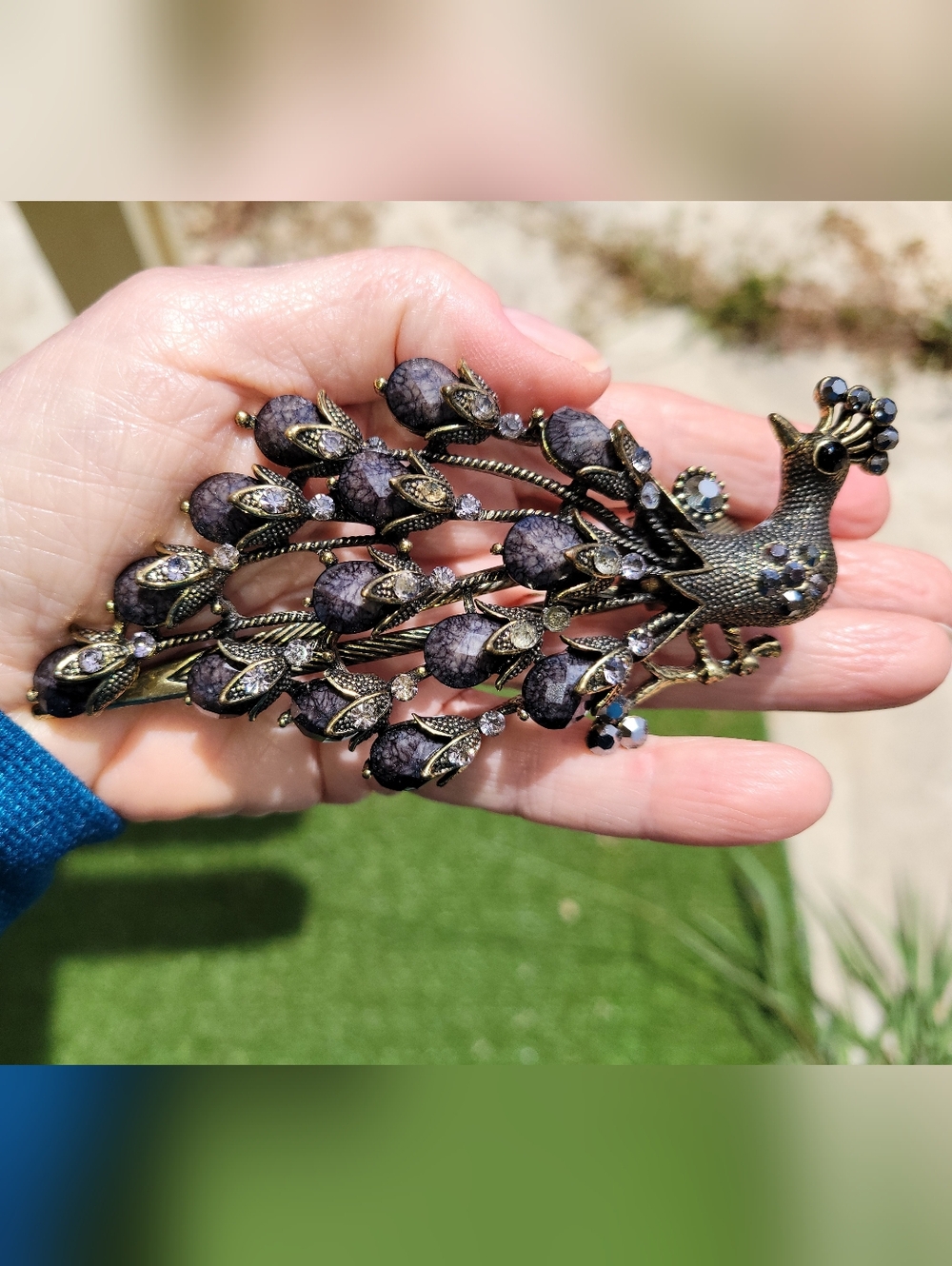 Vintage Style Peacock Rhinestone Alligator Hair Clip Lavender Purple 5"